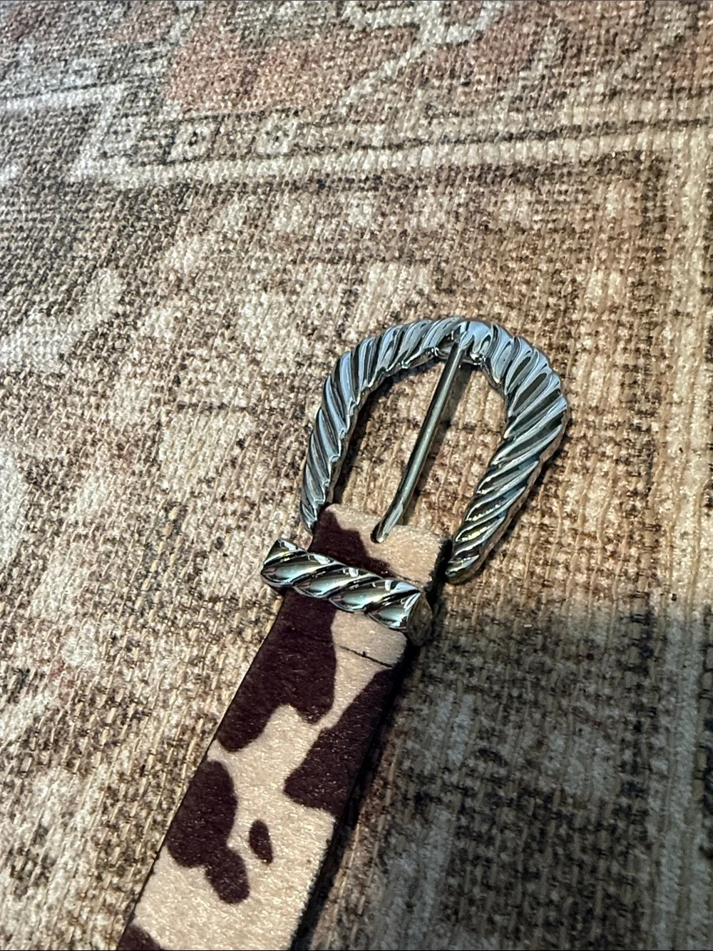 Cowhide Womens Belt in Brown and White
